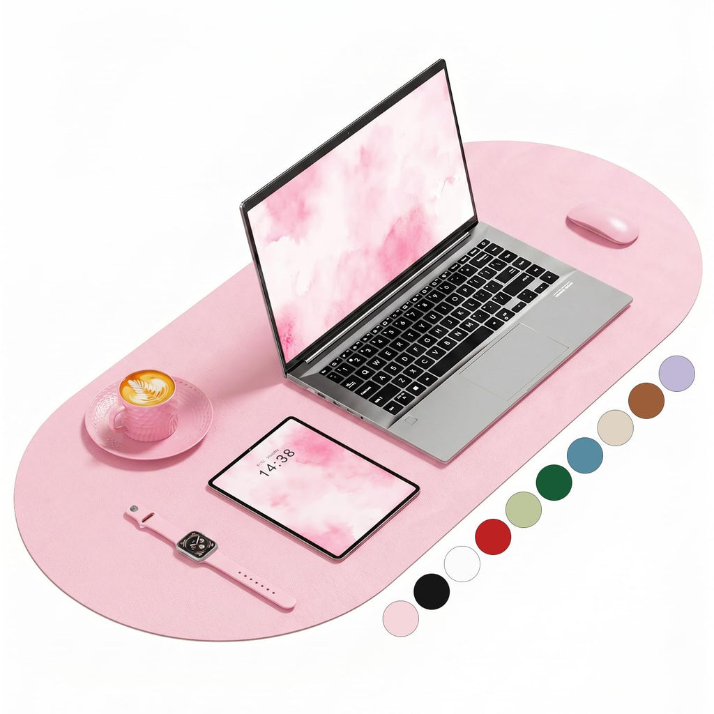 Desk Mat, 31.5" x 15" Oval PU Leather Non-Slip Desk Pad Large Mouse Pad for Desktop, Waterproof Countertop Protector Writing Mat for Office, Home, Gaming, Vanity, Light Pink