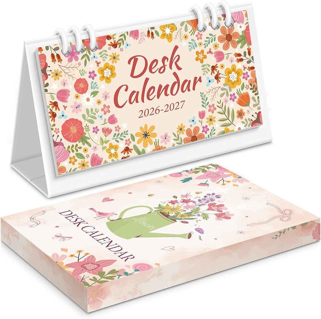 KONVINIT Small Desk Calendar 2026-2027, Pink Desk Calendar 2026 - Runs From January 2026 Until December 2027, 24 Months Desktop Calendar with a Giftable Box for School, Home & Office Supplies