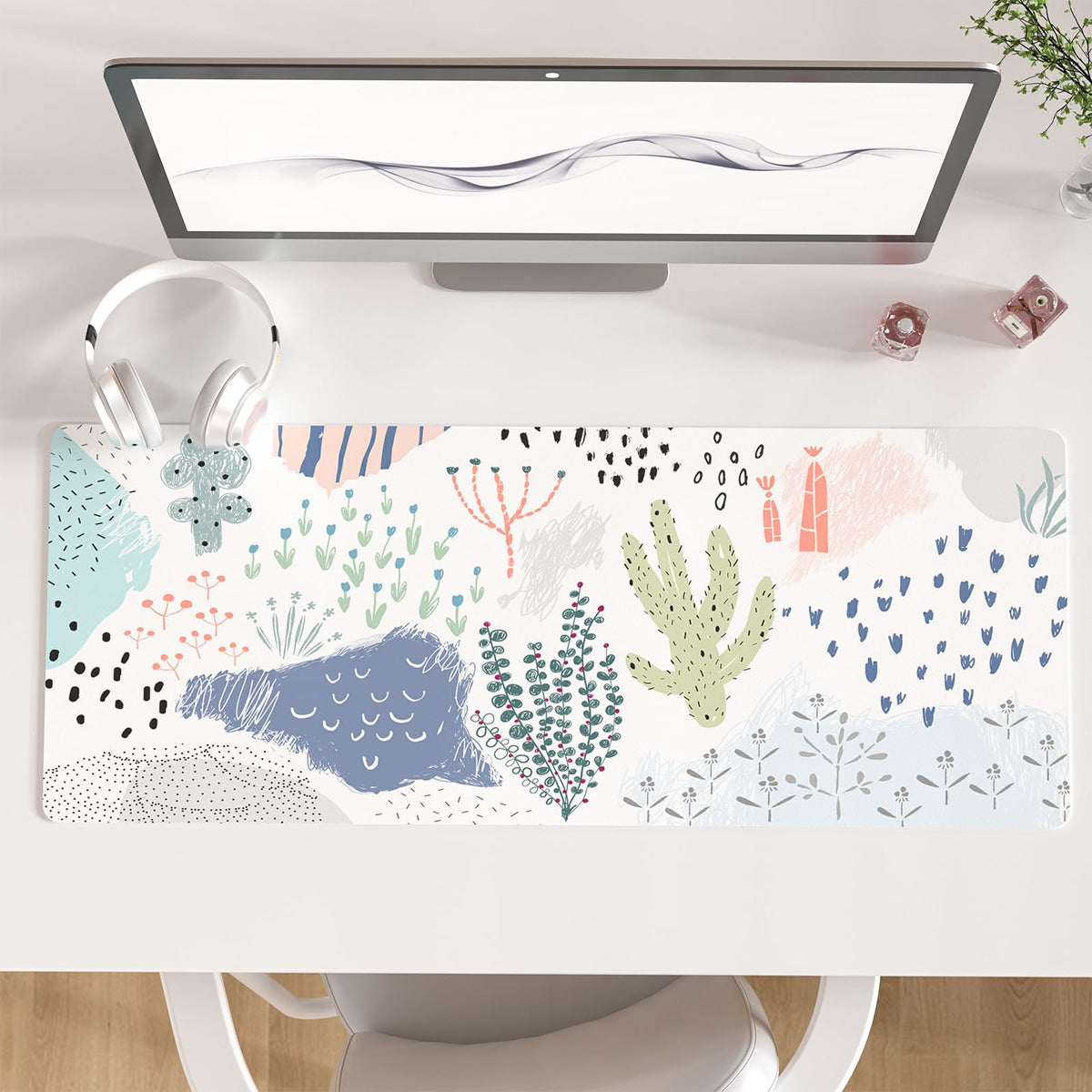 Faux Leather Large Mouse Pad, Office Desk Mat, 31.5"x15.7", Pink Floral