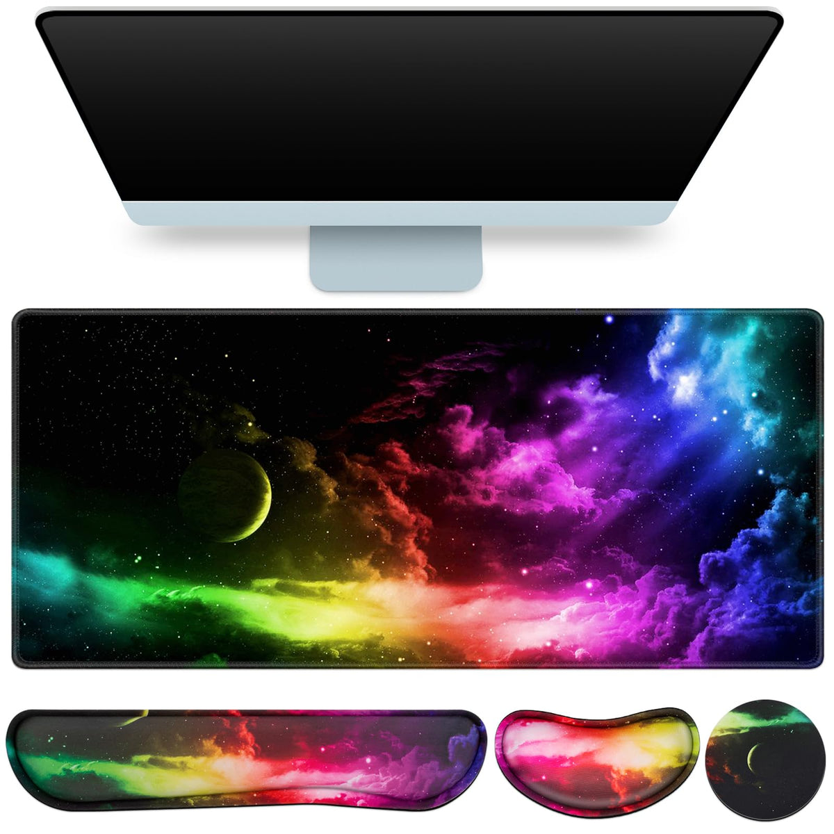 Desk Mat, Large Gaming Mouse Pad with Wrist Rest, 4in1 XXL Mousepad Floral