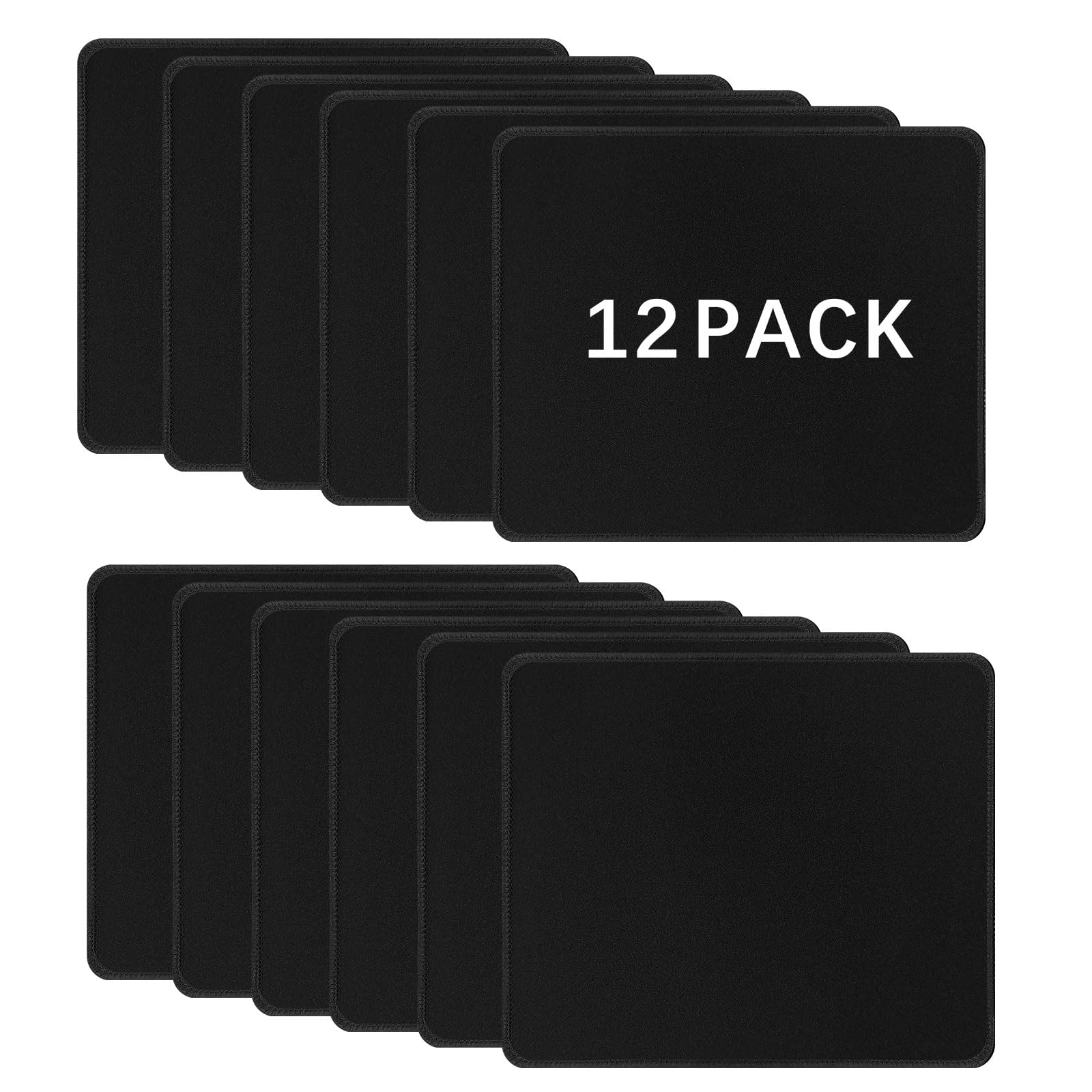 12 PCS Black Mouse pad Bulk with Stitched Edge,10.2x8.3inches 3mm Thickness Premium Textured Non-Slip Rubber Base Washable for Office and Home Use