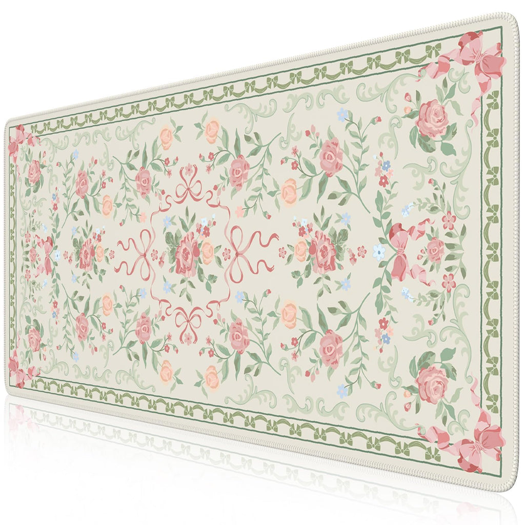 iCasso Desk Mat,Mouse Pad for Office Desk,35.4x15.7in,Pink Flowers