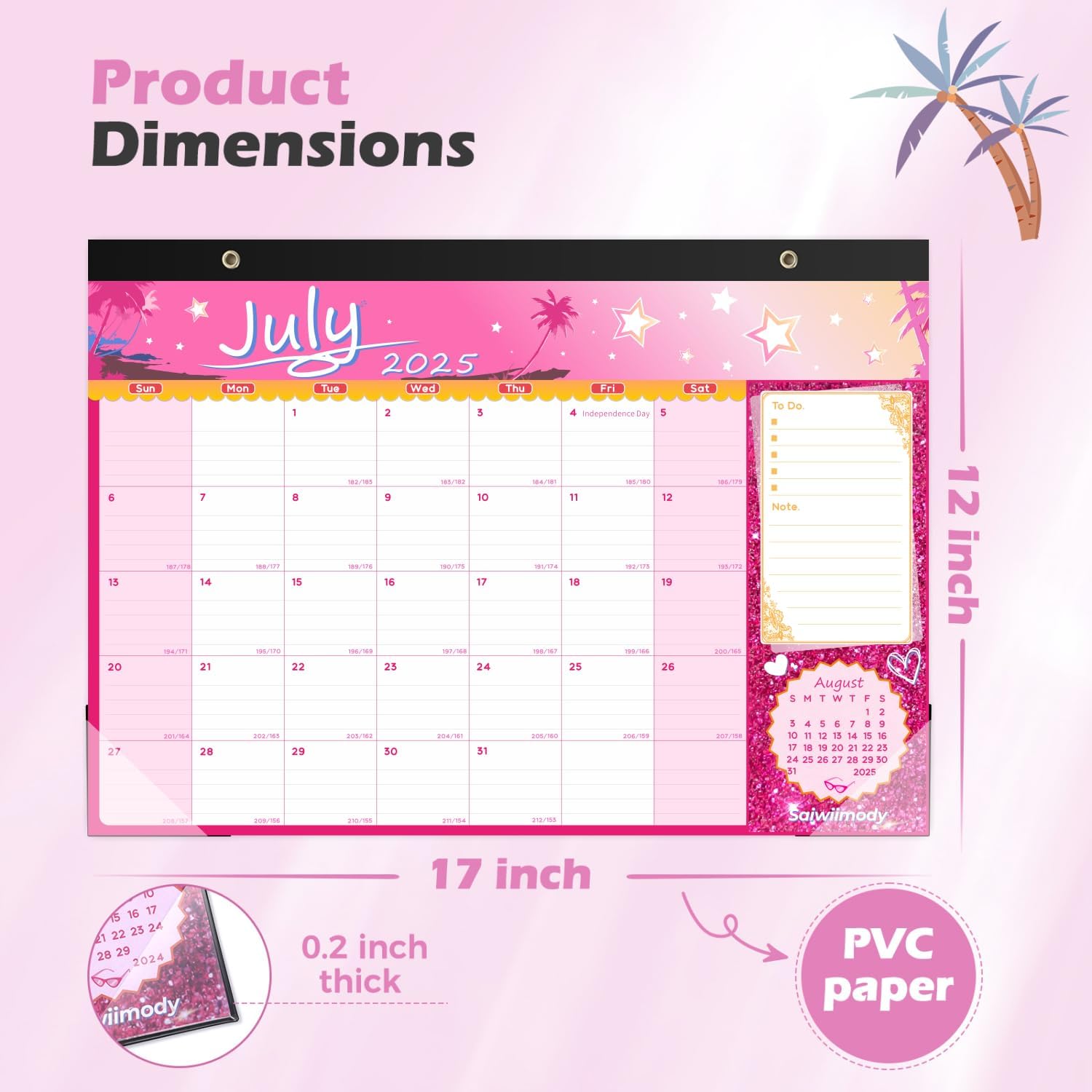 Desk Calendar 2026 with Clear Waterproof Cover 17 x 12 inch 18 Months Wall Calendar Runs from Jul. 2025 to Dec. 2026 School Year Calendar for Schedule Organization Monthly Planner, Pink