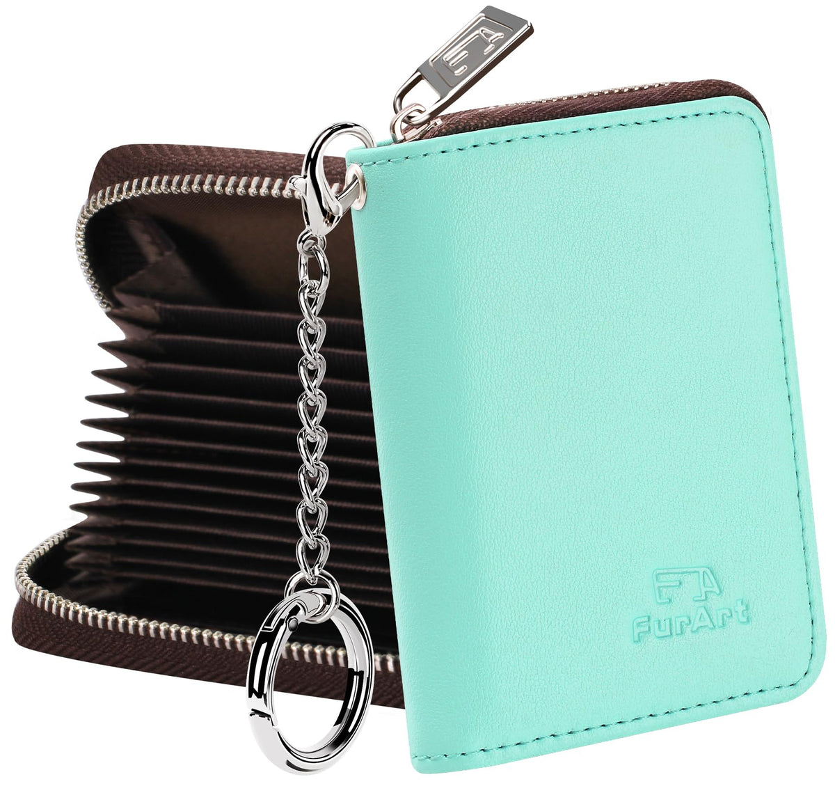 FurArt Zipper Wallet Women RFID Credit Card Holder keychain Wallet