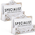 Vintage 2 Pcs Business Card Holder Display Wooden Open Card Stand Farmhouse Organizer Hollowed for Home Office Counters Receptions Trade Displays