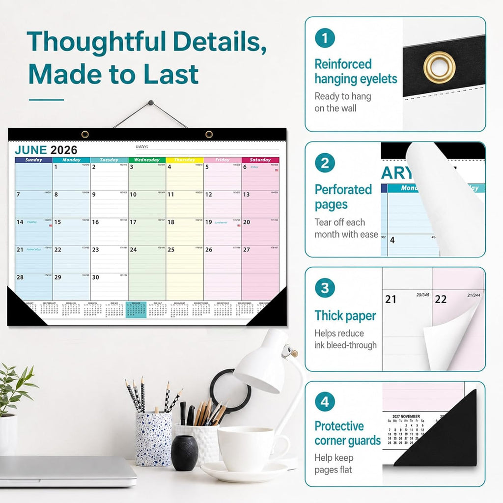 Desk Calendar 2026-2027 - Ougesi 19 Month Desk Top Calendar, 17x12''