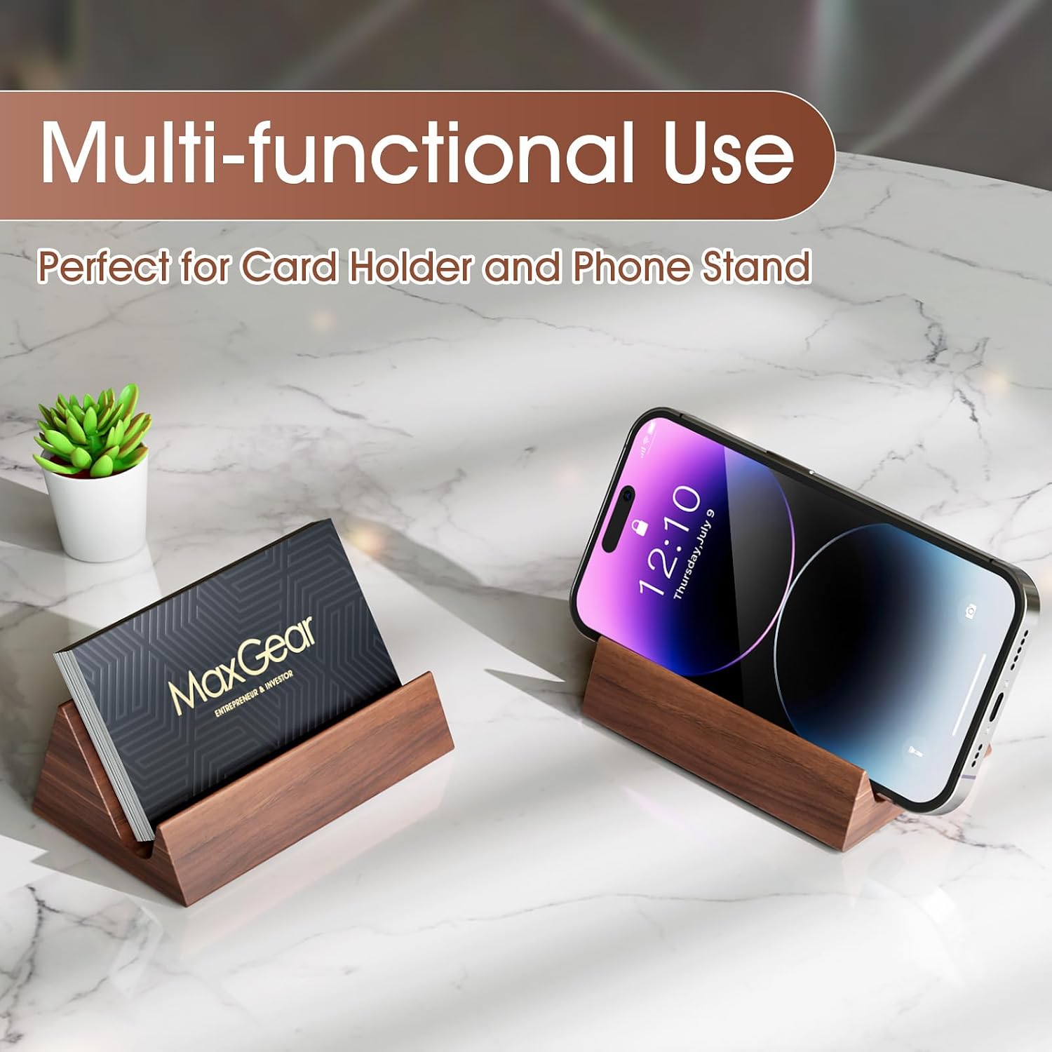 MaxGear Walnut Wood Business Card Holder