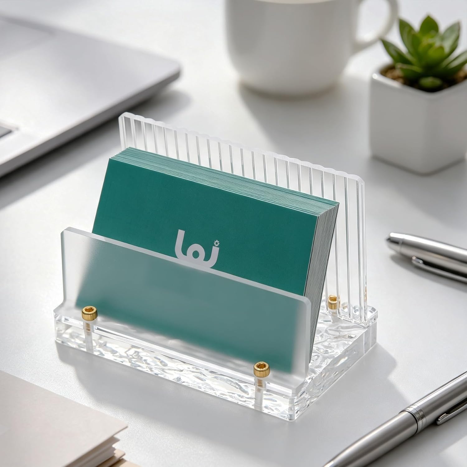 Business Card Holder for Desk, Acrylic Cards Display, Fits 80 Cards