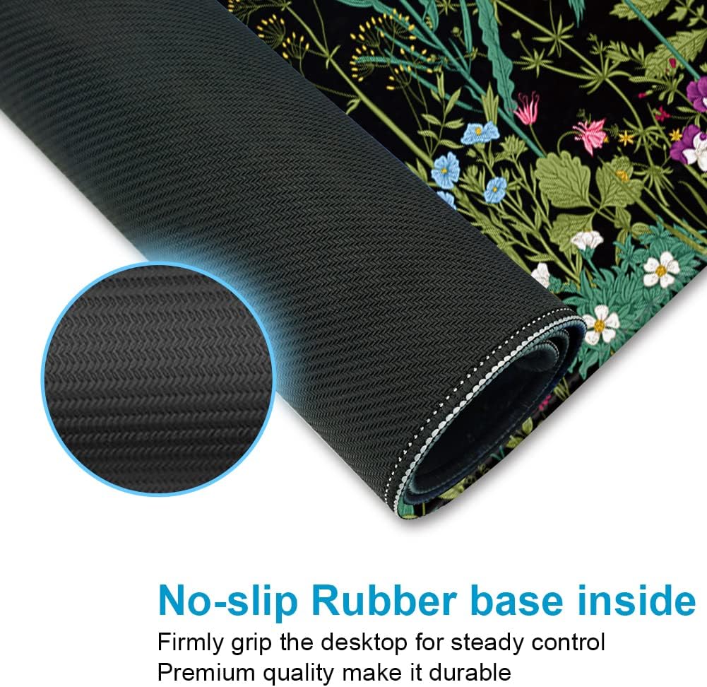 Extended Desk Mat (31.5x11.8 inch 3mm Thick), iDonzon Soft Cute Extra Large XXL Waterproof Gaming Mouse Pad with Non-Slip Rubber Base & Stitched Edges, for Working/Game, Garden Flowers