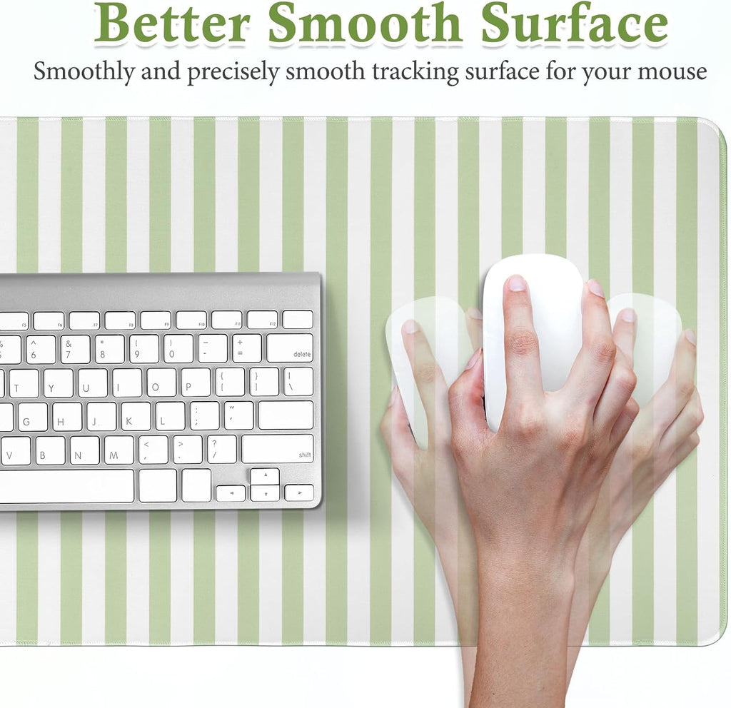 Green Striped Desk Mat Large Mouse Pad Cute Desk Pad Keyboard Computer Mat