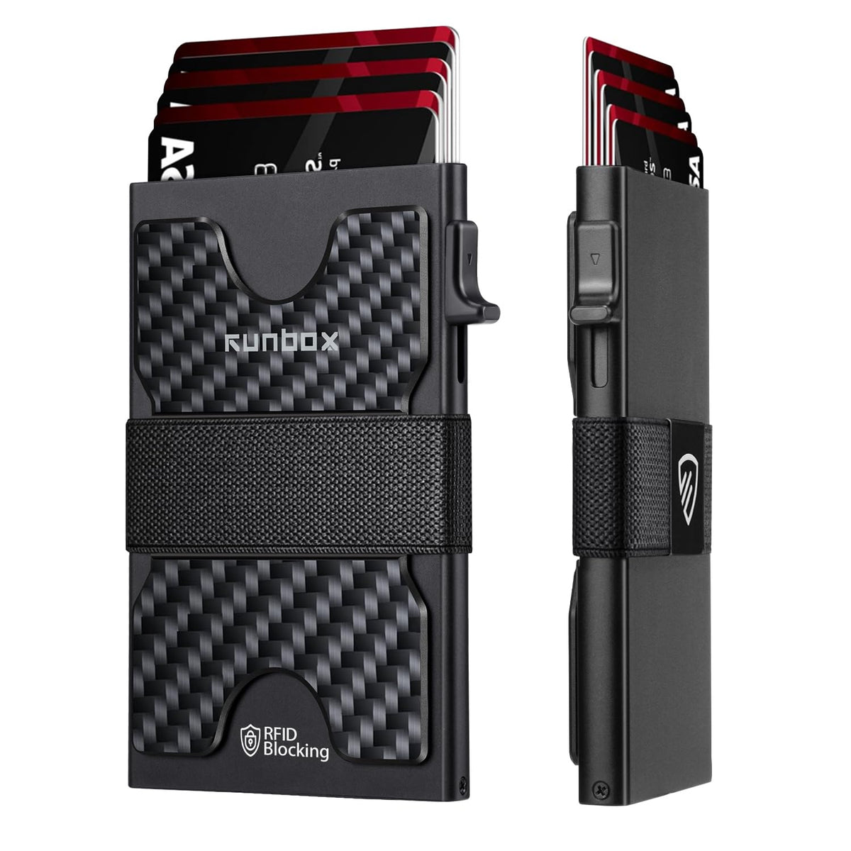 RUNBOX Slim Wallet for Men, RFID Aluminum Pop-Up Card Holder for 12 Cards