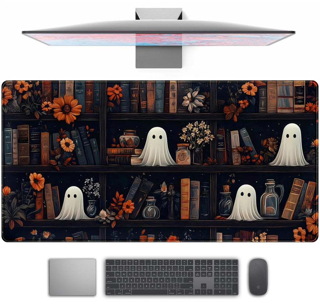 Desk Mat Forest Library Book Mouse Pad Big Desk Pad XXL Extended Gaming Large Mouse Pad for Desk Rubber Base Mousepad with Stitched Edges, Keyboard Mouse Mat for Work Game Office Home 31.5x15.7 in