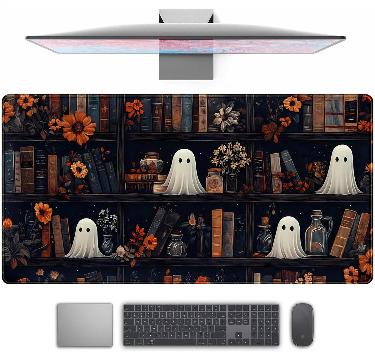 Desk Mat Forest Library Book Mouse Pad Big Desk Pad XXL Extended Gaming Large Mouse Pad for Desk Rubber Base Mousepad with Stitched Edges, Keyboard Mouse Mat for Work Game Office Home 31.5x15.7 in