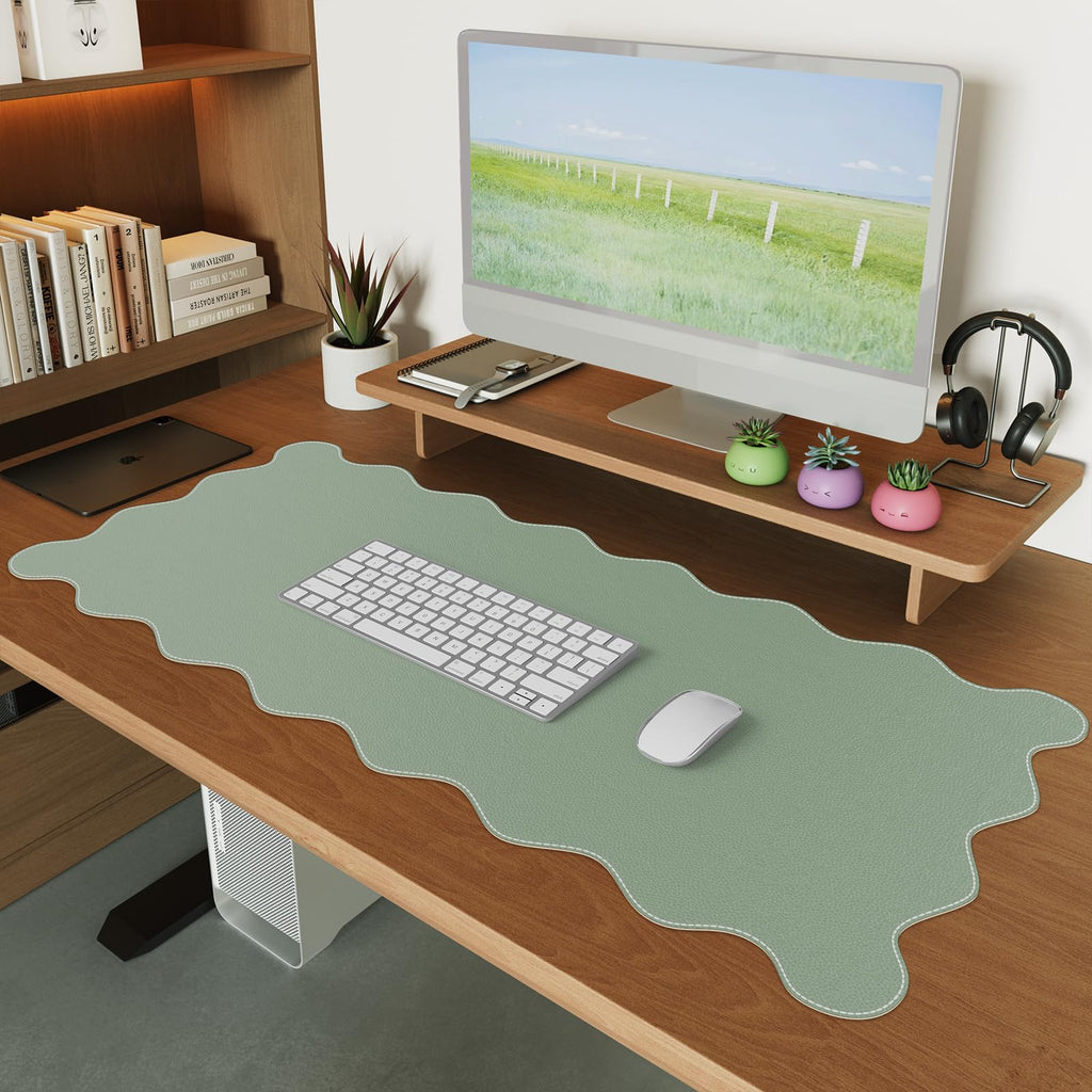 iCasso Blue Scalloped Mouse Mat, 35.4"x15.7" Computer Mat for Office