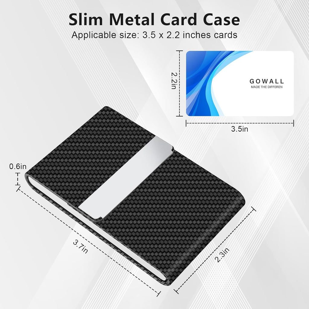Black Carbon Business Card Holder with Magnetic Closure, Slim Metal PU Business Card Case for Men Women, 3.7 x 2.3 inches RFID Blocking Credit Cards Holder for Pocket or Bag Storage