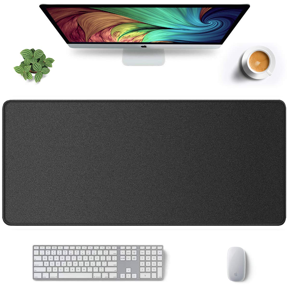 Auhoahsil Desk Mat, Ultra Large Mouse Pad, XXL Gaming Mousepad, Green Tropical Leaves Deskpad, Big Extended Full Size Mouse Pad, Desktop Desk Matt for Keyboard, Laptop & Computer, 35.5 x 15.7 in