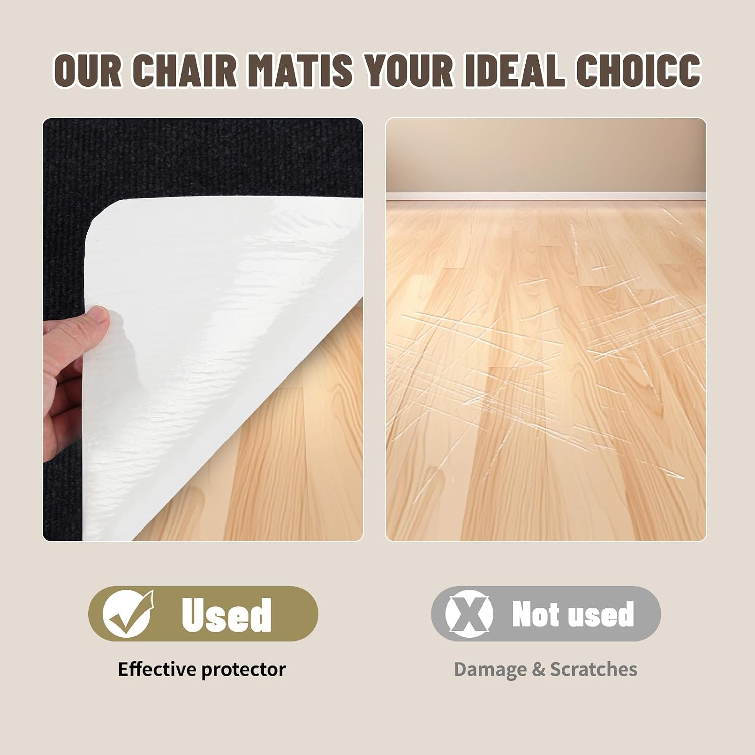 Office Chair Mat - for Hardwood Floors, Large Non-Slip Easy-Clean Floor Protection Blanket (Black, “48 x 36in”).