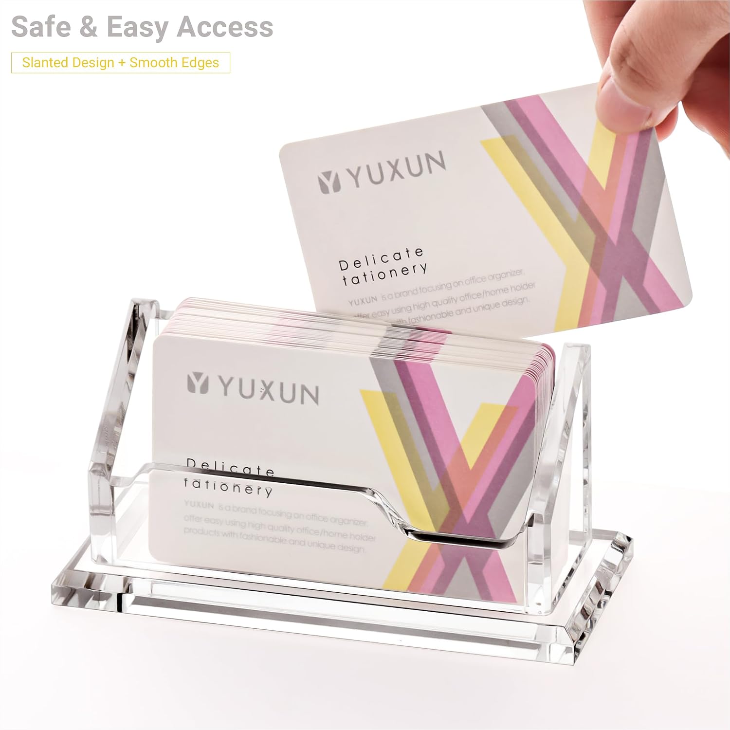 HEZONG Business Card Holder, Clear Acrylic Business Card Display Stand for Desk -1 Slot Horizontal Placement 1 Pack (1 slot-H)
