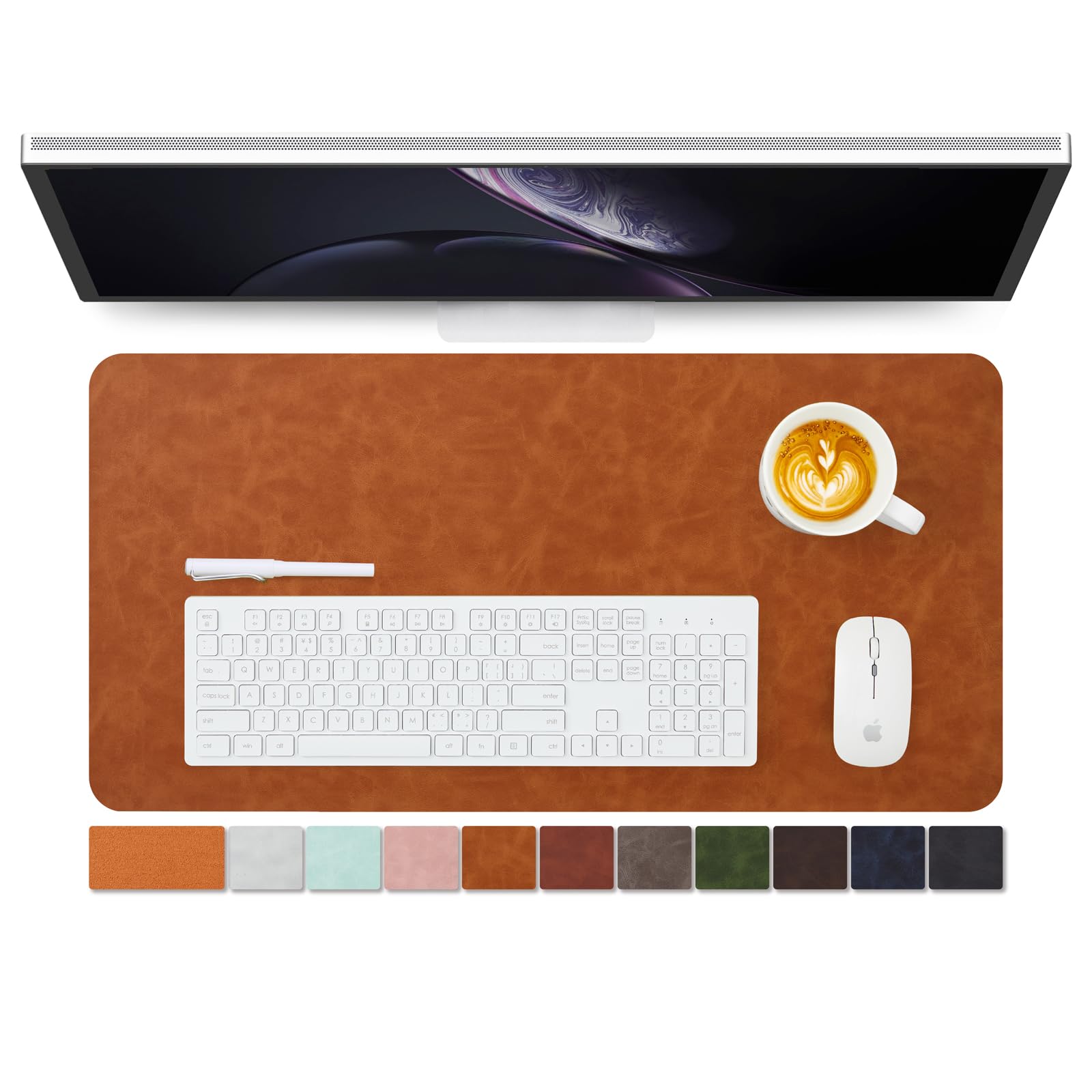Distressed Leather Desk Mat - Non-Slip PU Desk Pad for Office and Home - Desk Organization and Accessories - Ideal for Large Mouse Pad and Desk Mats on Top of Desks(Tan,36"x 17")