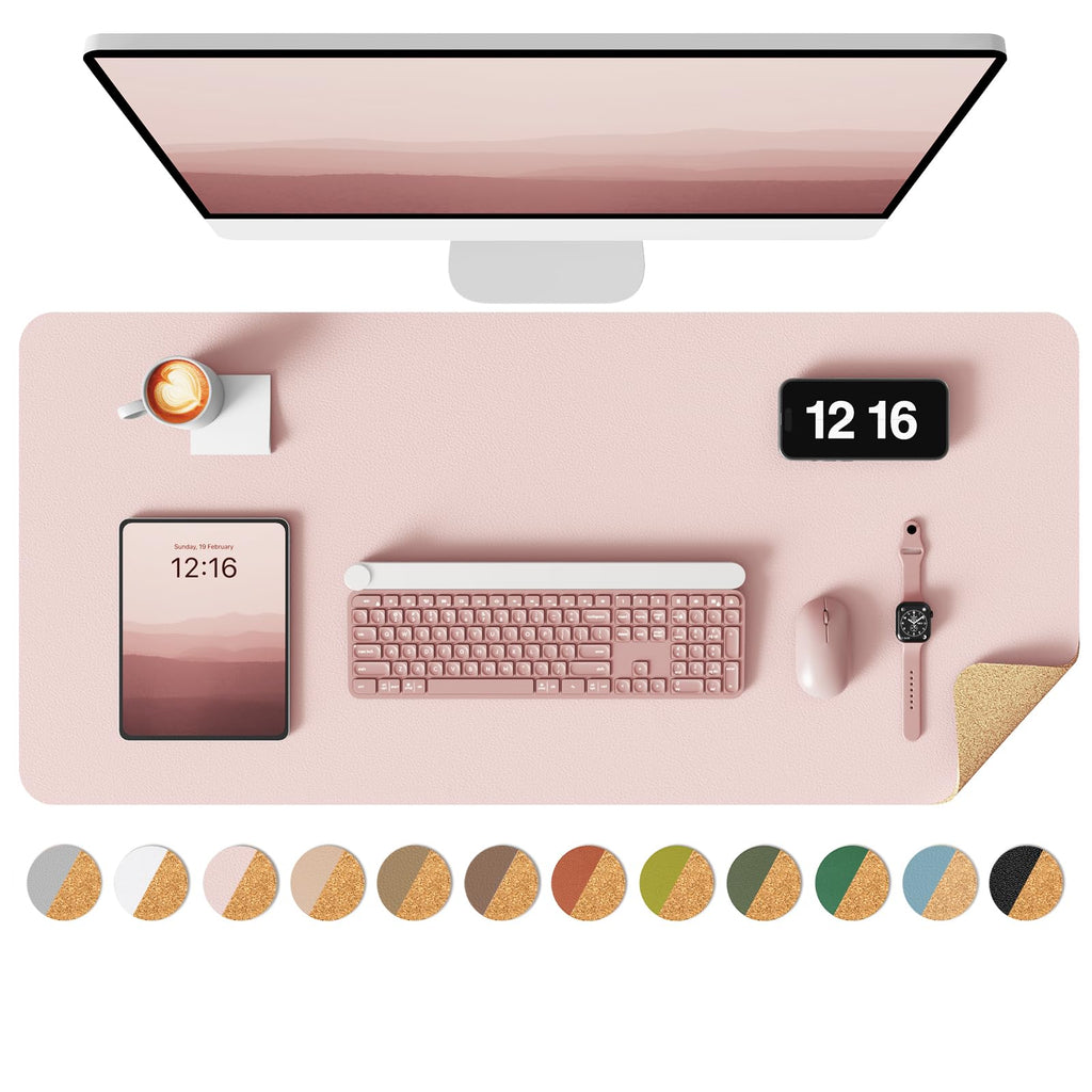 YSAGi Double-Sided Desk Pad, 31.5"x15.7"Leather Desk Mat, Eco Cork Desk Pad Protector,Large Mouse Pad,Waterproof Desk Blotter for Office/Home(Coffee)