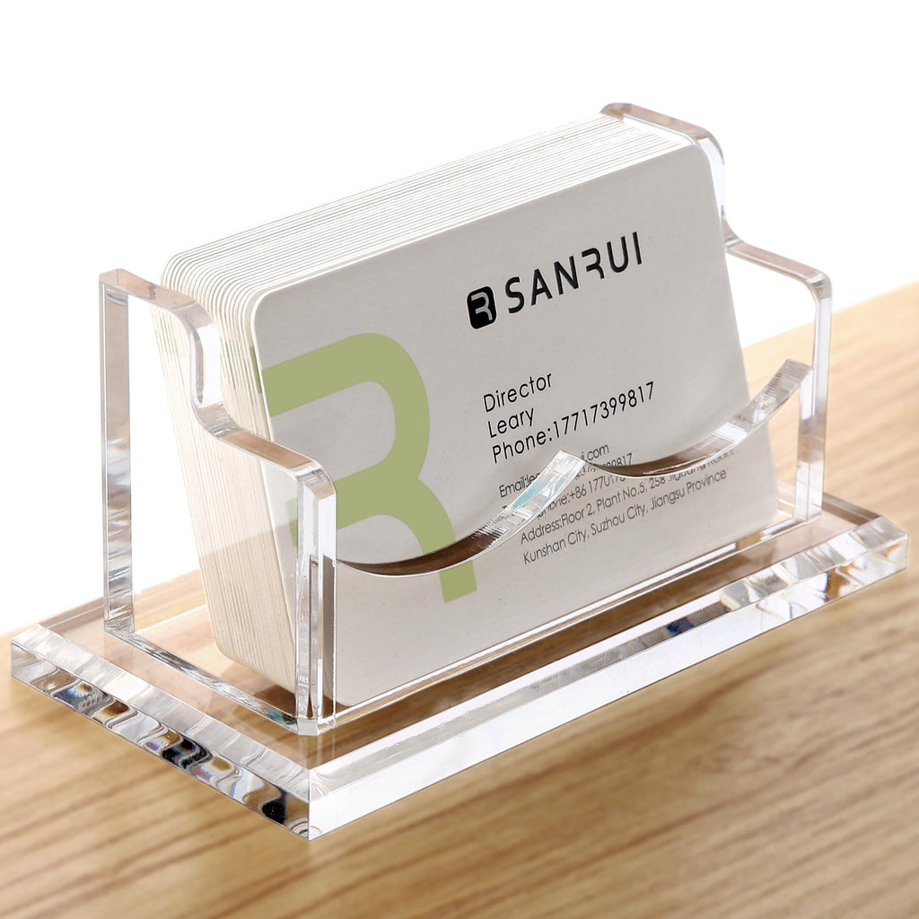 SANRUI Clear Acrylic Desk Business Card Holder, 6 Horizontal Slots