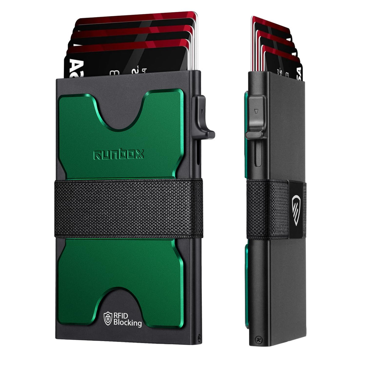 RUNBOX Slim Wallet for Men, RFID Aluminum Pop-Up Card Holder for 12 Cards