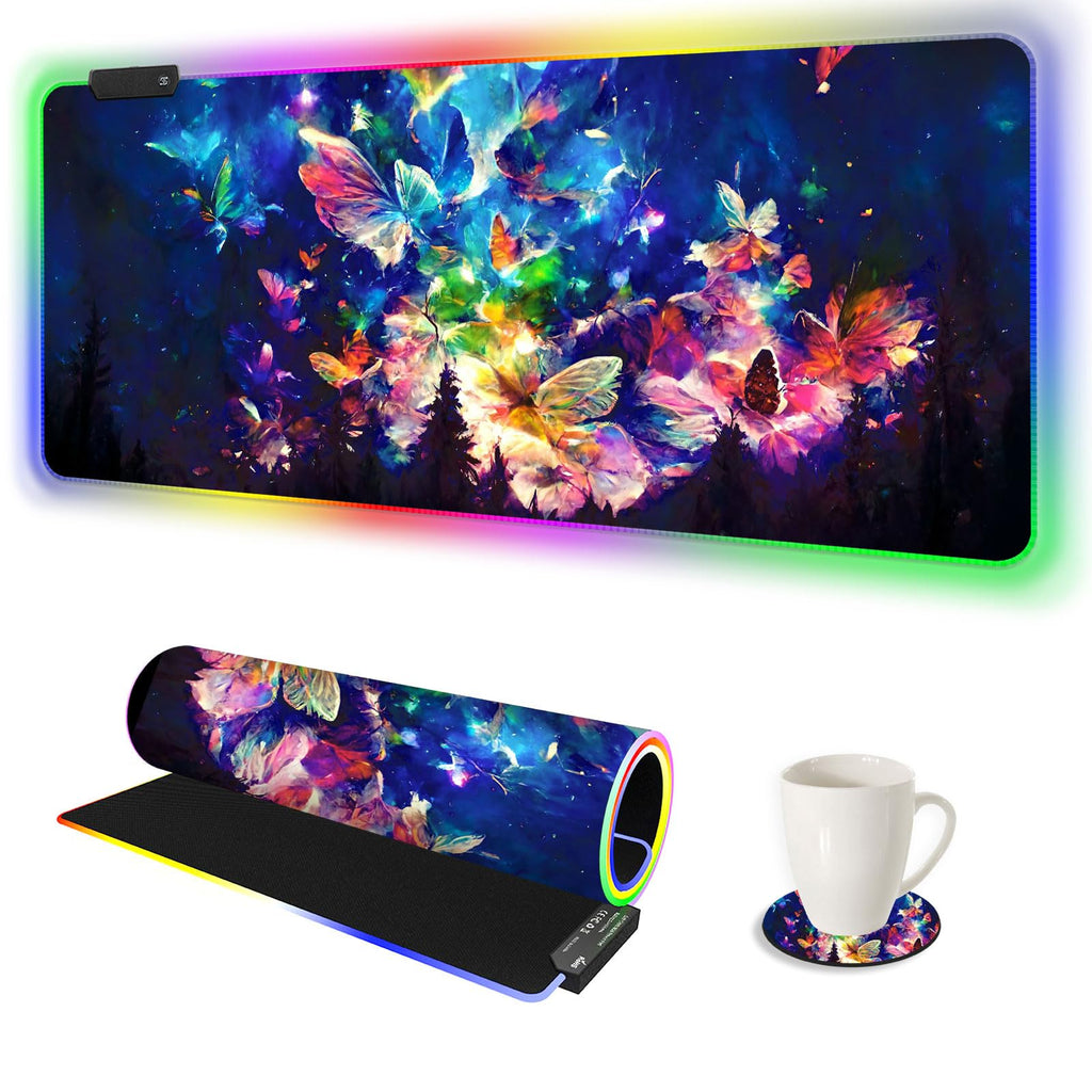AIMSA RGB Gaming Mouse Pad Extended, Large Led Mousepads Non-Slip Rubber Base with 14 Lighting Modes, Computer Keyboard Mat Soft Desk pad Waterproof 35.4 x 15.8 inches, Galaxy Nebula Universe