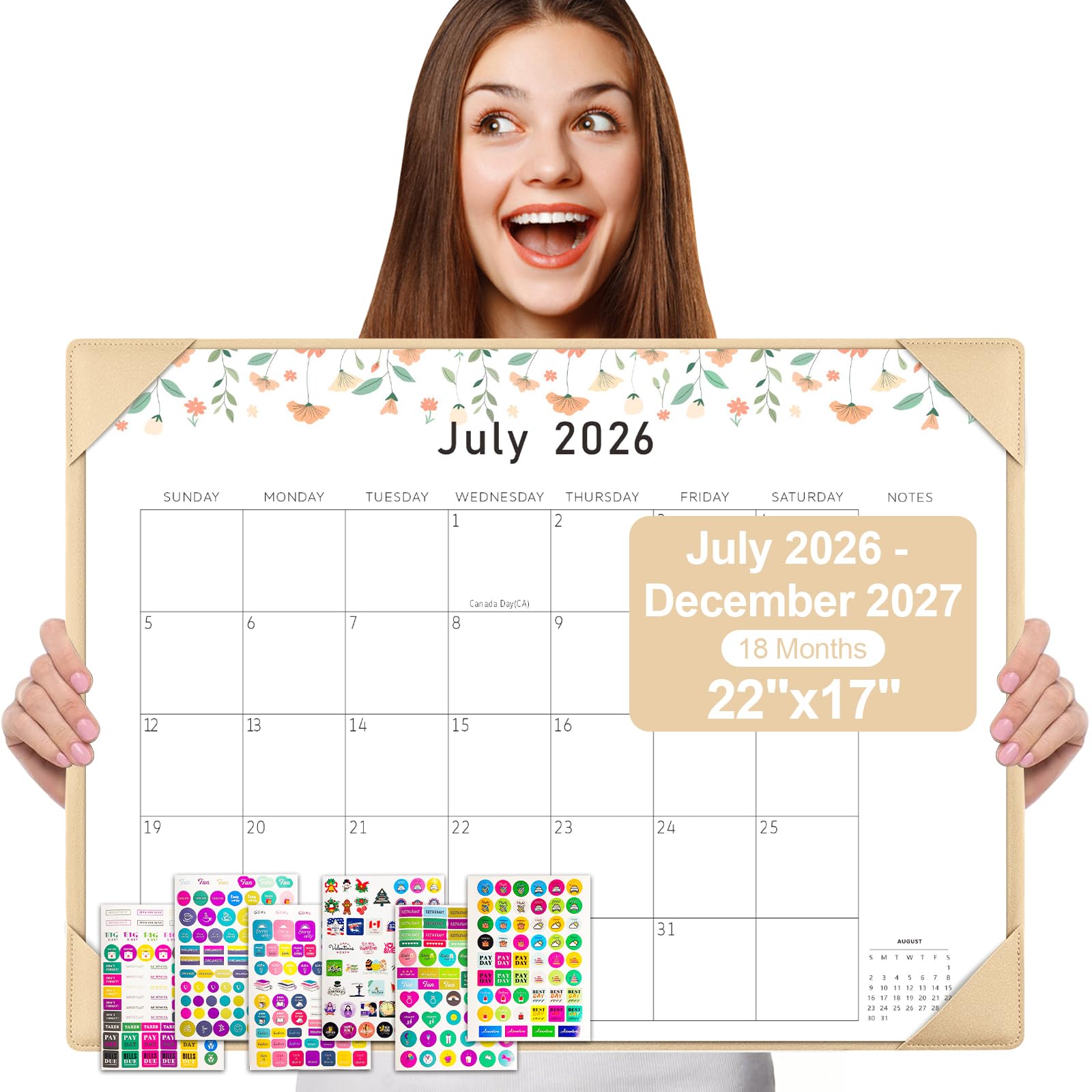 Desk Calendar 2026-2027 with Desktop Mat,22x17'' Large Desktop Pad Calendar