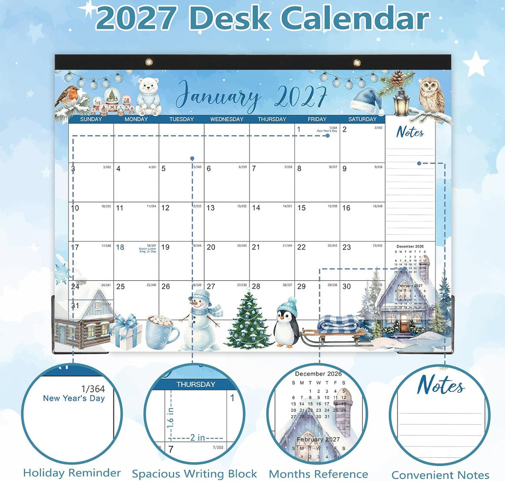 2027 Desk Calendar, 12 Months Large Calendar from Jan 2027 to Dec 2027