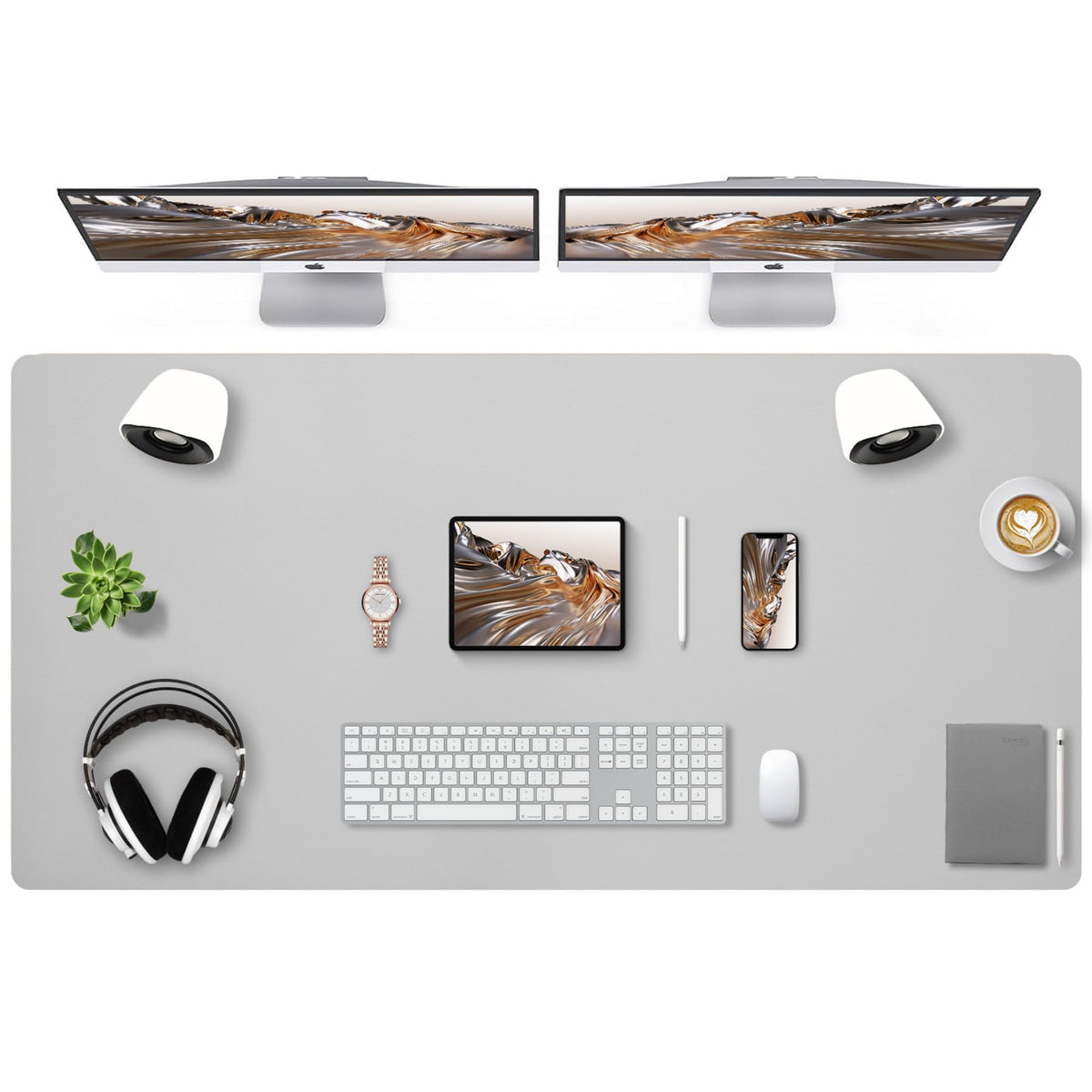 Bloss Leather Desk Pad and Keyboard Wrist Rest, Large Mouse Pad + Keyboard Pad+Mouse Wrist Support, Non-Slip Desk Mat Protector for Office, Home(31.5×15.7 Inches,Beige)