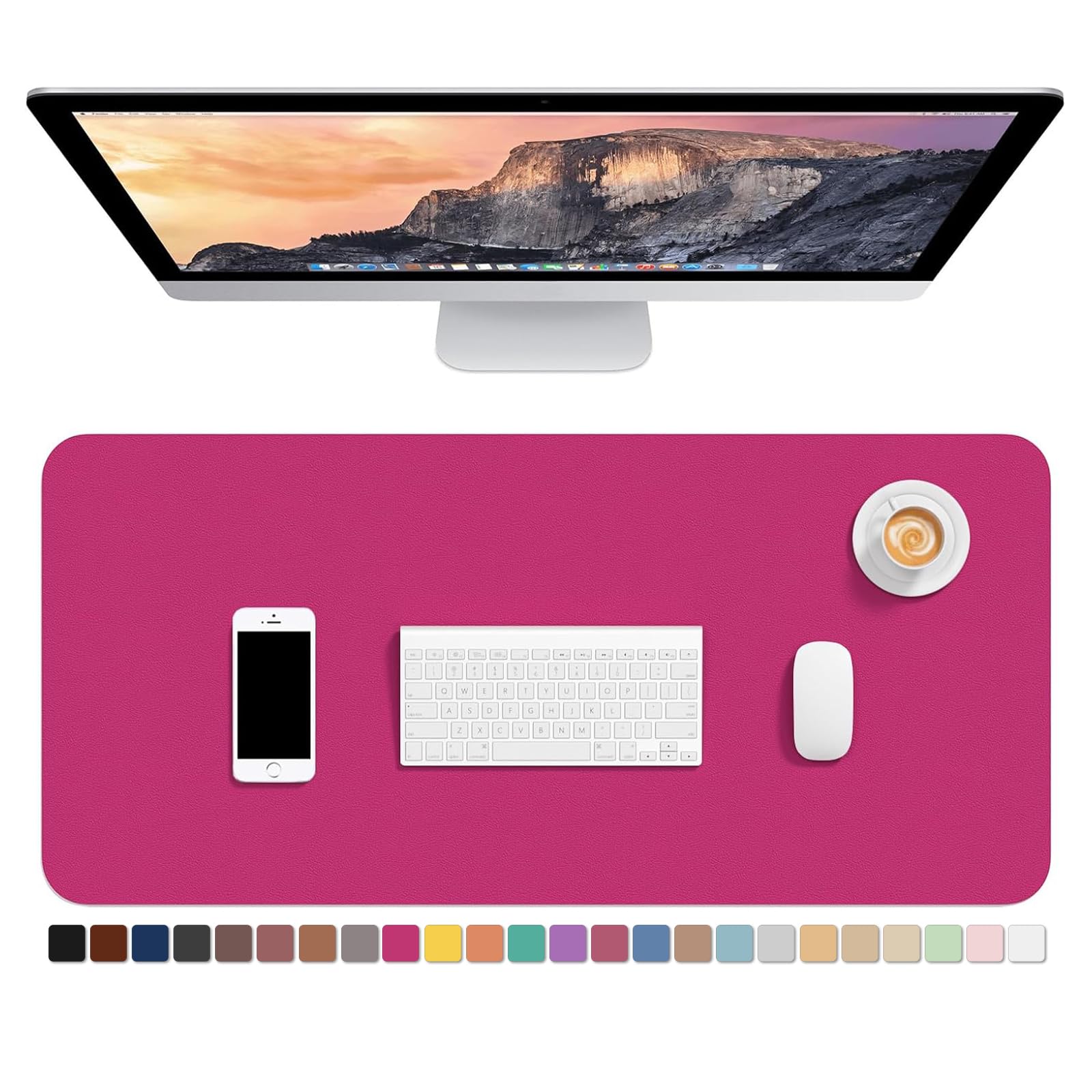 Hsurbtra Desk Pad, 30" x 14" PU Leather Desk Mat, XL Extended Mouse Pad, Waterproof Desktop Blotter Protector, Non-Slip Ultra Thin Large Laptop Keyboard Writing Mat for Office Home, Pink