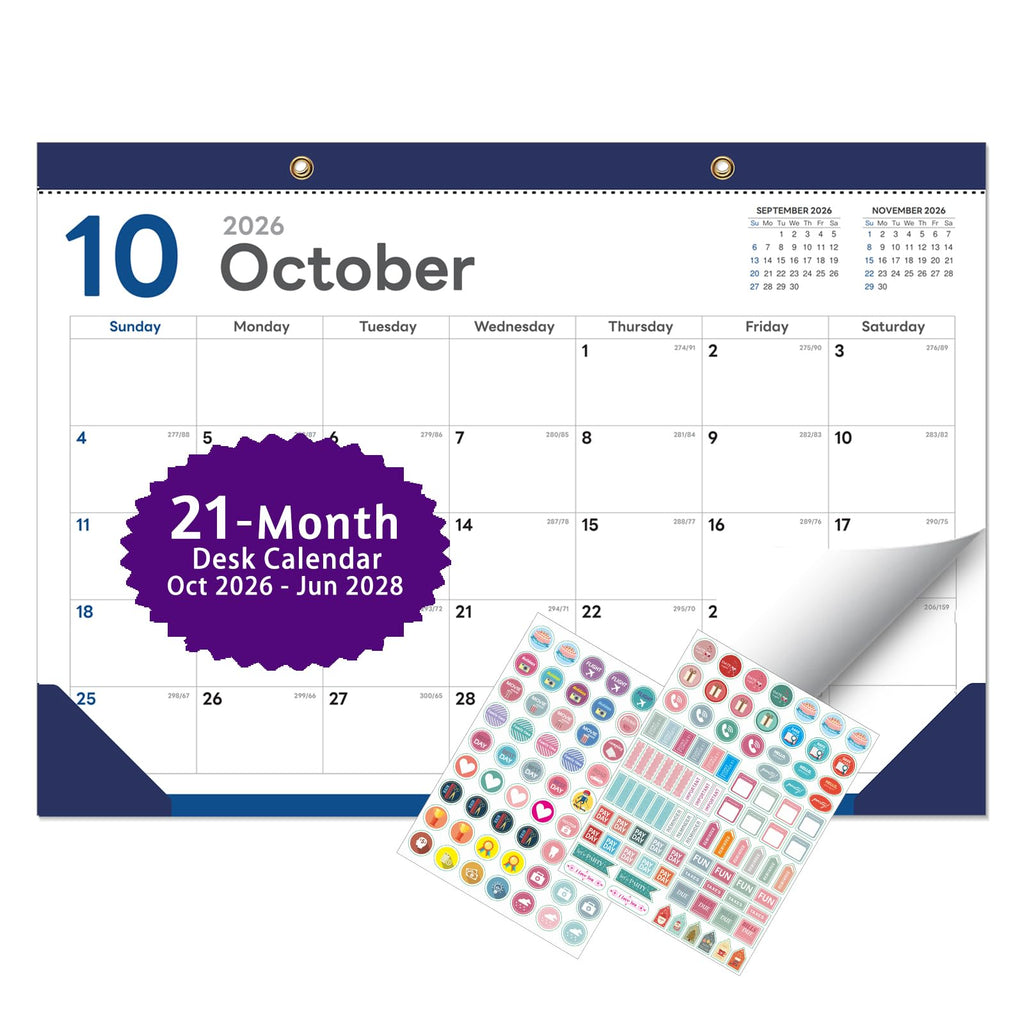 Desk Calendar 2026-2027 - Ougesi 19 Month Desk Top Calendar, 17x12''