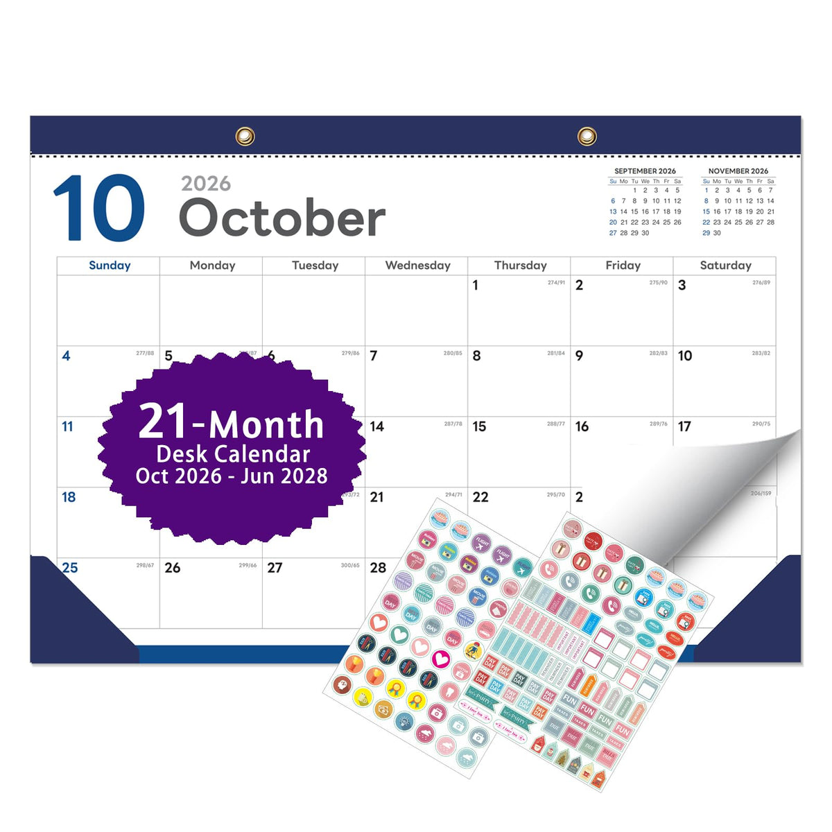 Desk Calendar 2026-2027 - Ougesi 19 Month Desk Top Calendar, 17x12''