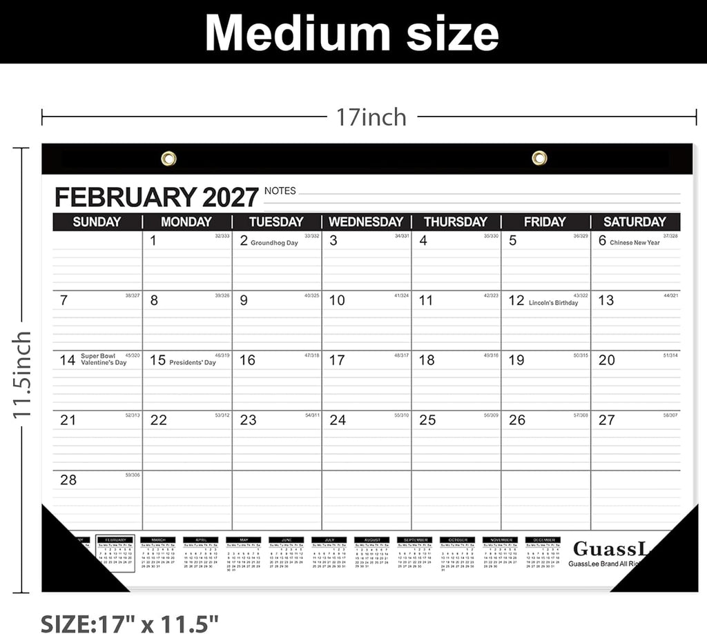 GuassLee Desk Calendar 2026-2027 - 19 Months Academic Calendar 17" × 11.5" Desktop Calendar from Jun. 2026 to Dec. 2027 with Julian Date for Home School Office Desk Top Organizing