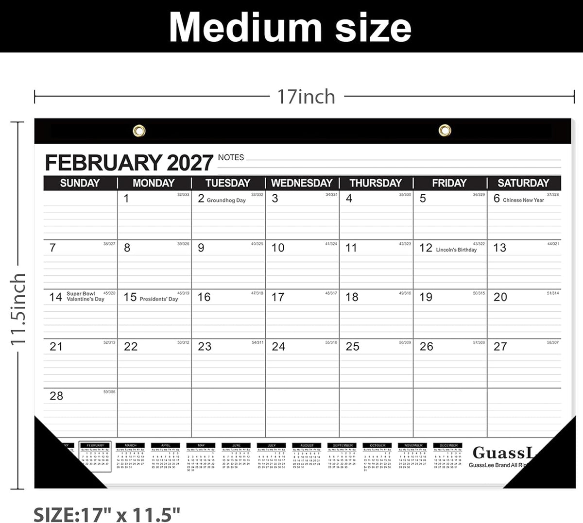 GuassLee Desk Calendar 2026-2027 - 19 Months Academic Calendar 17" × 11.5" Desktop Calendar from Jun. 2026 to Dec. 2027 with Julian Date for Home School Office Desk Top Organizing