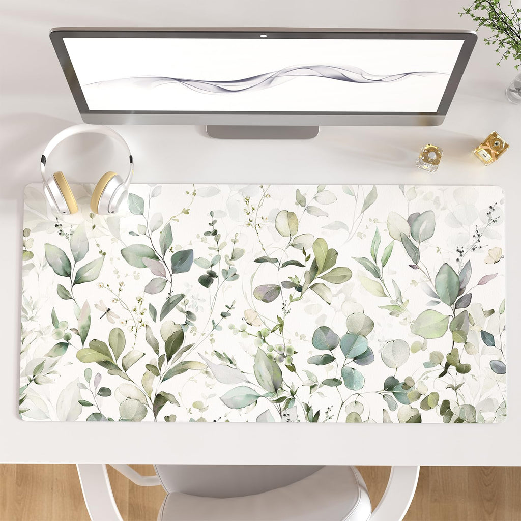 QIYI PU Leather Large Mouse Pad, Waterproof Desk Mat, 31.5" x 15.7", Peony