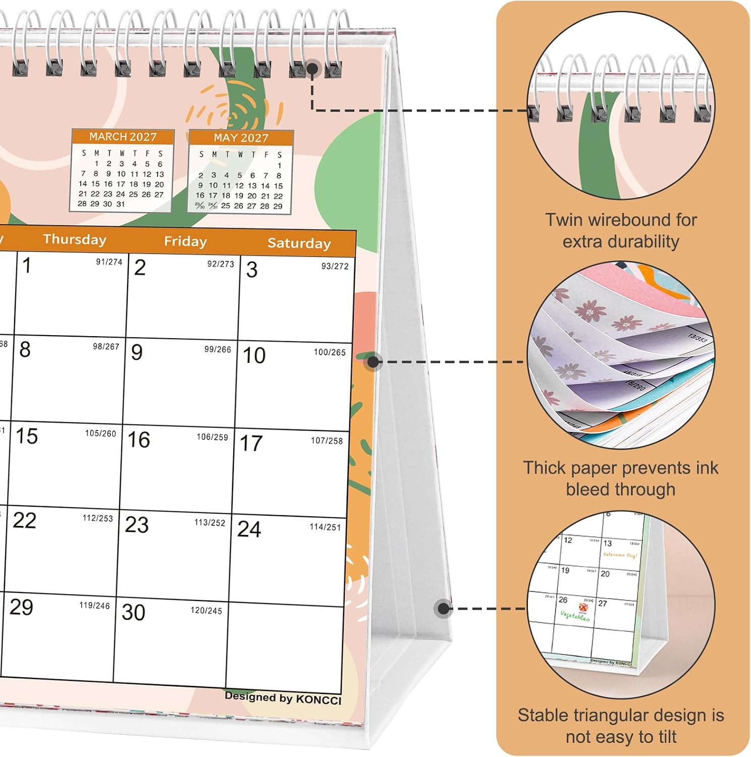Koncci Small Desk Calendar 2026-2027, Desktop Calendar Oct.2026-Dec.2027