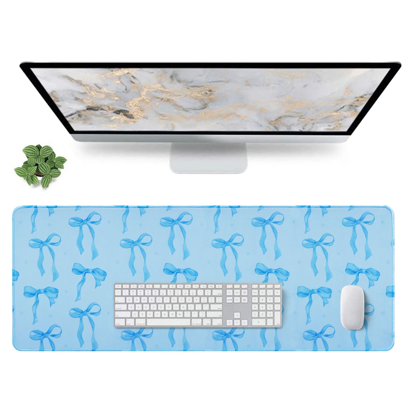 Pink Mouse Pad, Bows Desk Mat Computer Mat Desk Accessories 31.5 x 11.8