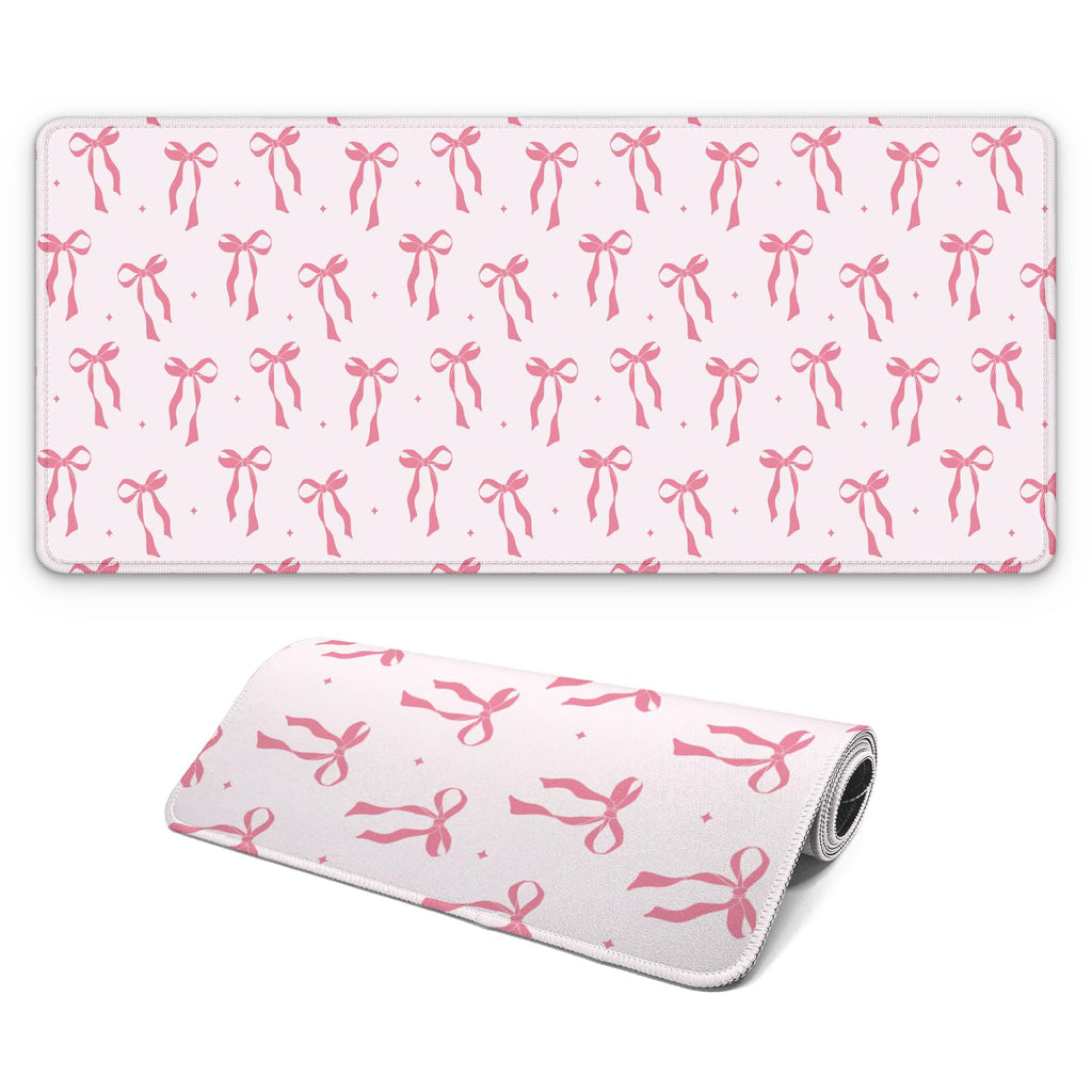Large Computer Mouse Pad with Non-Slip Base for Desktop, Cute Gaming Mouse Mat with Stitched Edges, Long Extended Anime Mousepad for Laptop, 31.5 x 11.8 inches (Cute Ribbon Bow)