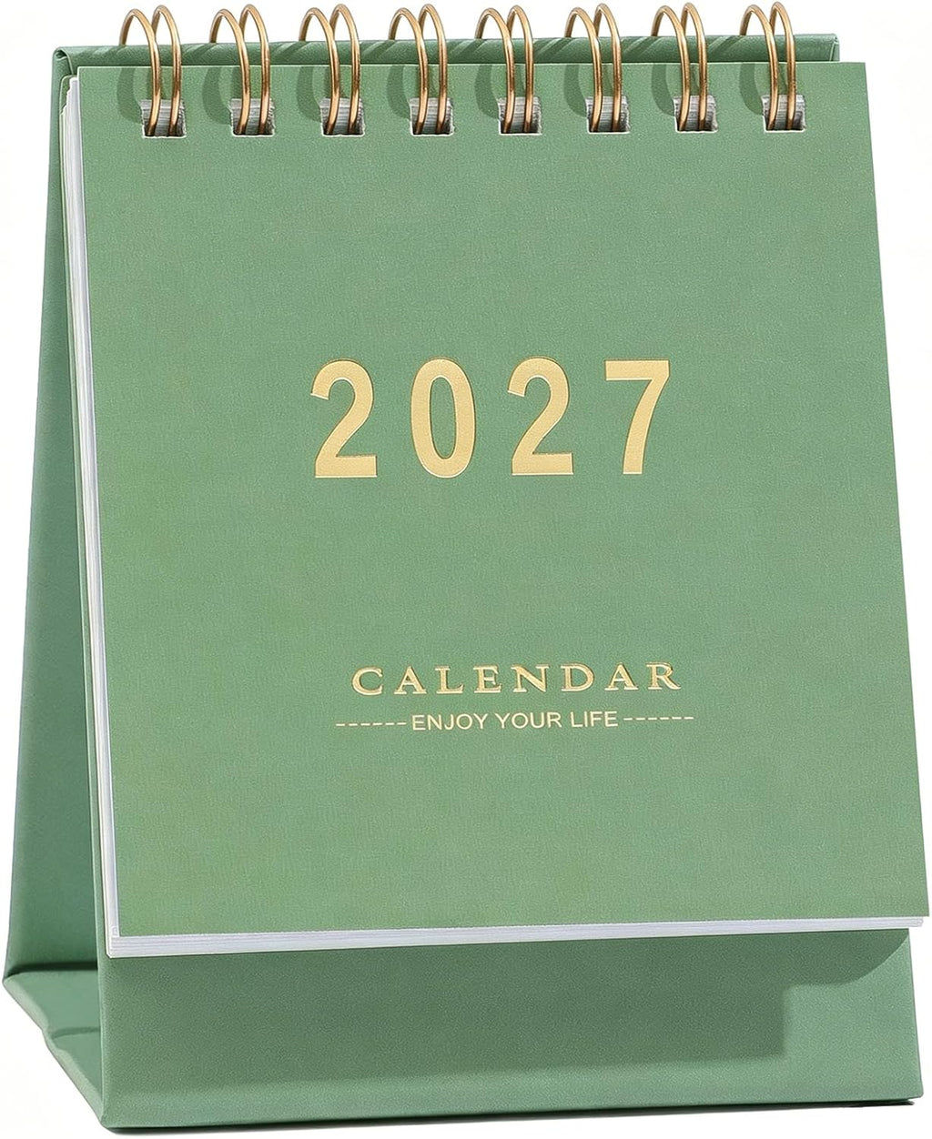 Mini Desk Calendar 2026-2027 - Runs From July 2026 until Dec 2027 Monthy Small Desktop Calendar 250 GSM Thick Paper Twin-Wire Binding for Home or Office (Green)
