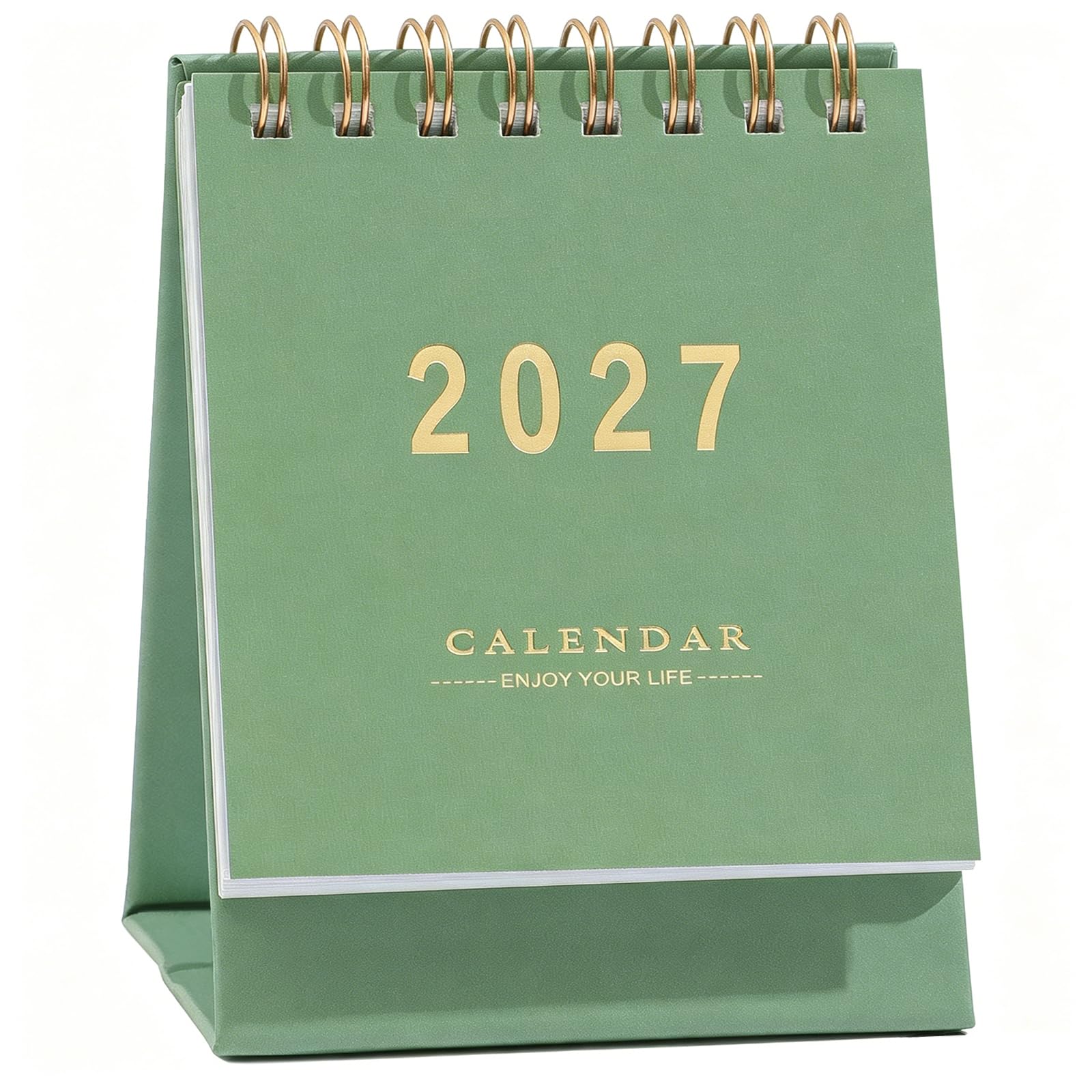 Mini Desk Calendar 2026-2027 - Runs From July 2026 until Dec 2027 Monthy Small Desktop Calendar 250 GSM Thick Paper Twin-Wire Binding for Home or Office (Green)