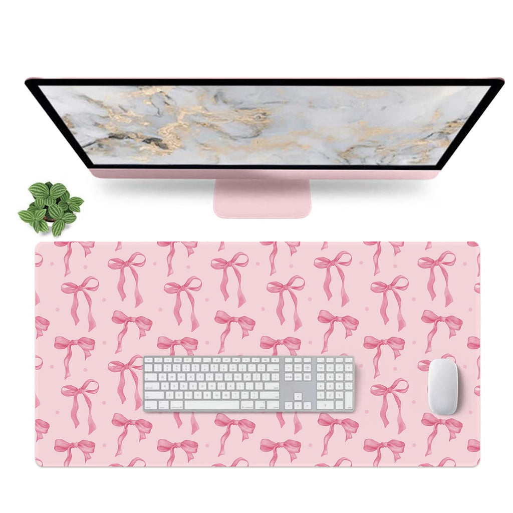 Pink Mouse Pad, Bows Desk Mat Computer Mat Desk Accessories 31.5 x 11.8