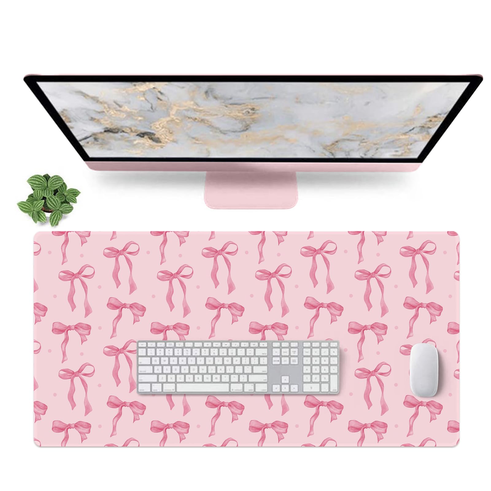 Pink Mouse Pad, Bows Desk Mat Computer Mat Desk Accessories 31.5 x 11.8