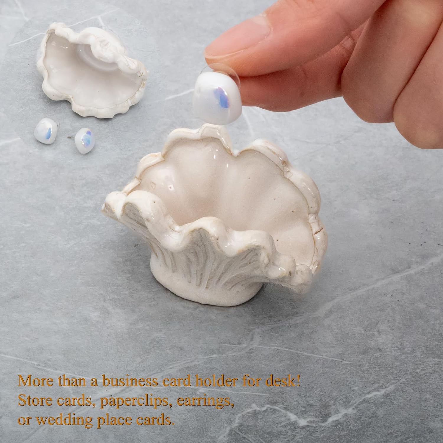 Cute Shell Business Card Holder for Desk - Vertical Display Stand