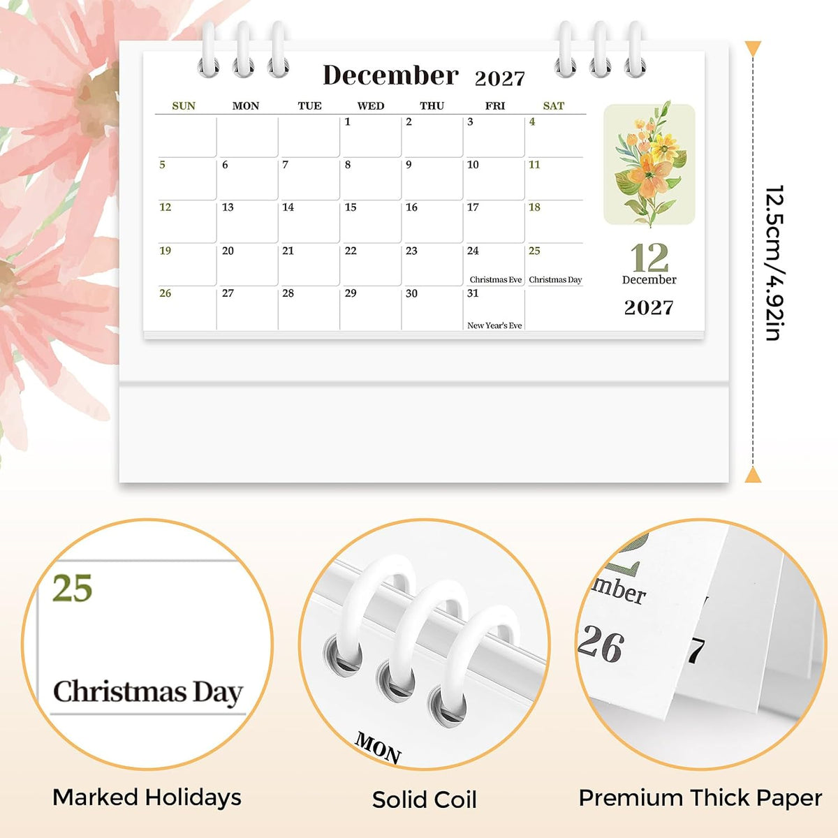 KONVINIT Small Desk Calendar 2026-2027, Pink Desk Calendar 2026 - Runs From January 2026 Until December 2027, 24 Months Desktop Calendar with a Giftable Box for School, Home & Office Supplies