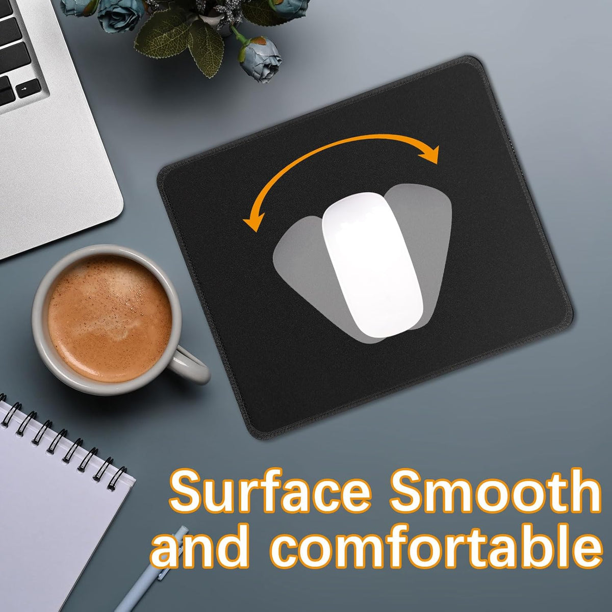 12 PCS Black Mouse pad Bulk with Stitched Edge,10.2x8.3inches 3mm Thickness Premium Textured Non-Slip Rubber Base Washable for Office and Home Use