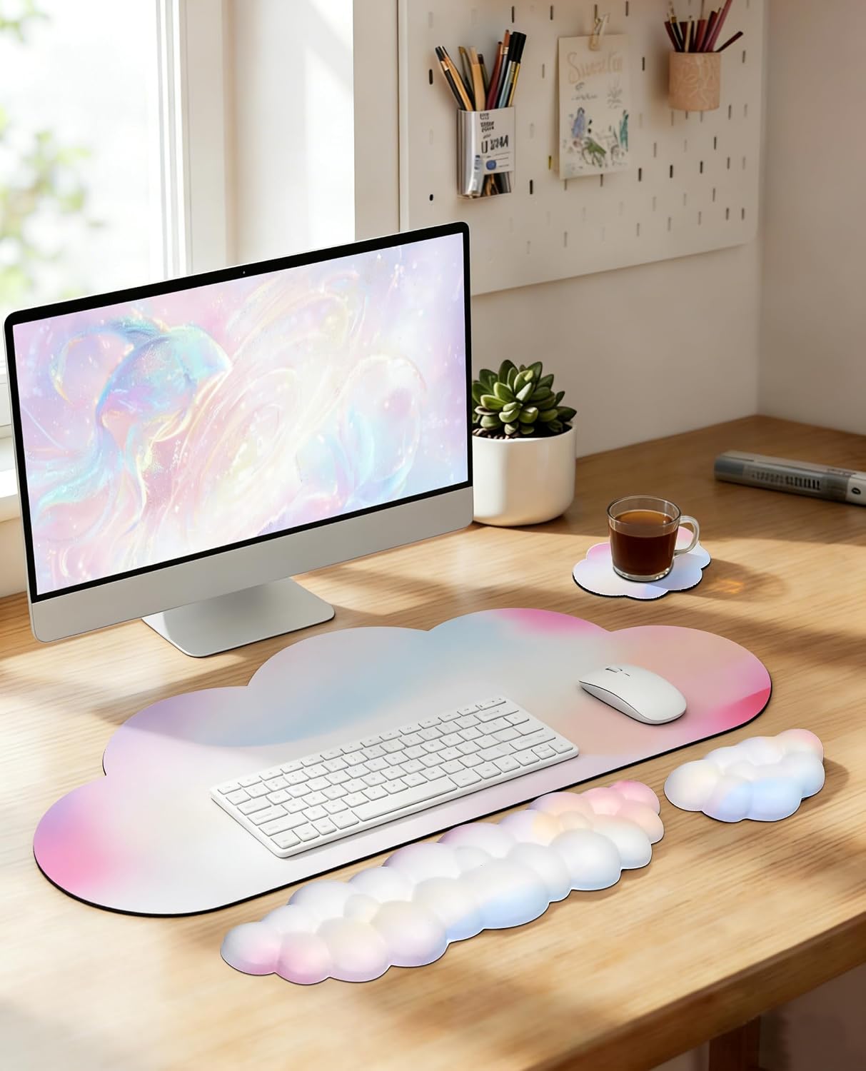 JIKIOU Ergonomic Keyboard Wrist Rest &Large Mouse Pad&Mouse Wrist & Cup Pad