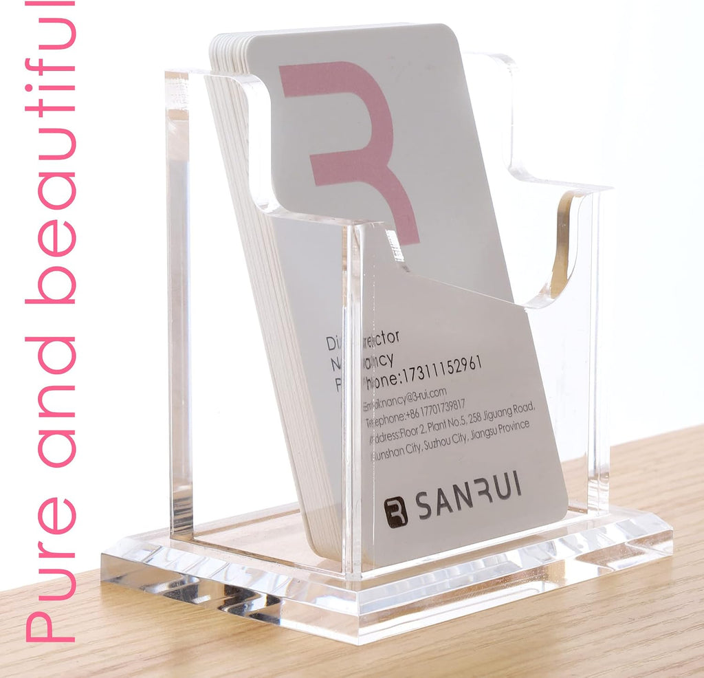 SANRUI Vertical Business Card Holder for Desk，Clear Acrylic Business Card Display Stand，1 Slots ，Holds 50-60 Cards