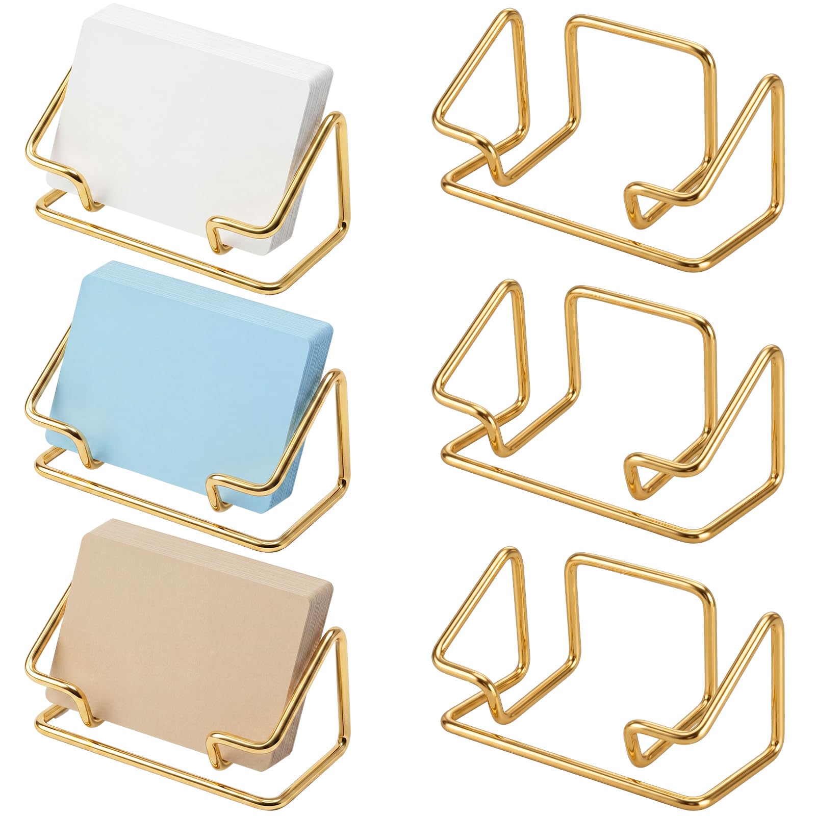 6 Pack Metal Business Card Holder for Desk Gold Cardholder Office Display Stand 4 Inch Cute Office Accessories Gift for Men Women Boss Colleague Desktop