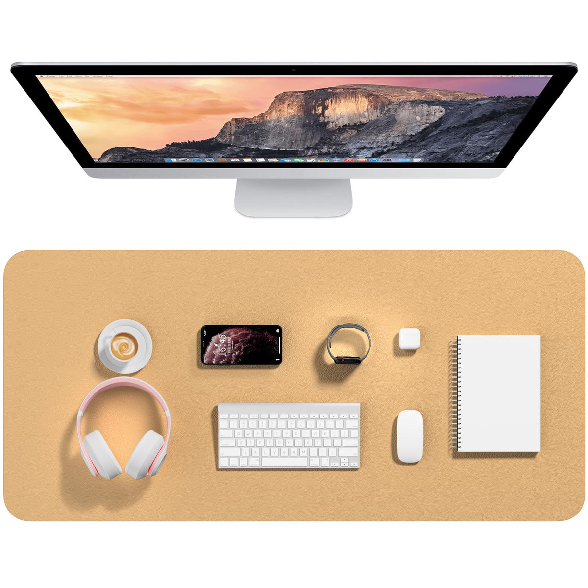 Hsurbtra Desk Pad, 30" x 14" PU Leather Desk Mat, XL Extended Mouse Pad, Waterproof Desktop Blotter Protector, Non-Slip Ultra Thin Large Laptop Keyboard Writing Mat for Office Home, Pink